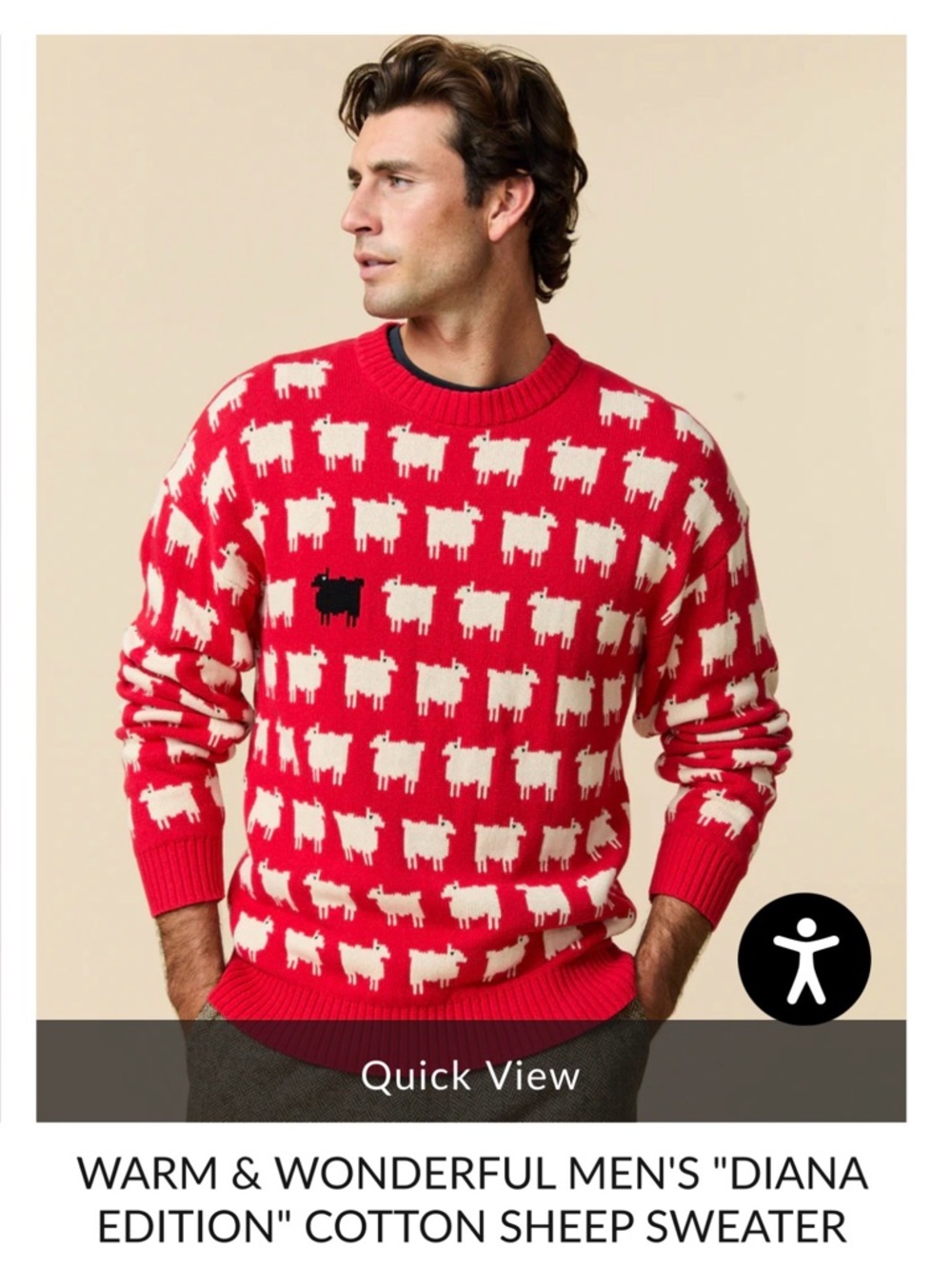 Men's Red Crewneck Cotton Sheep Pattern Sweater